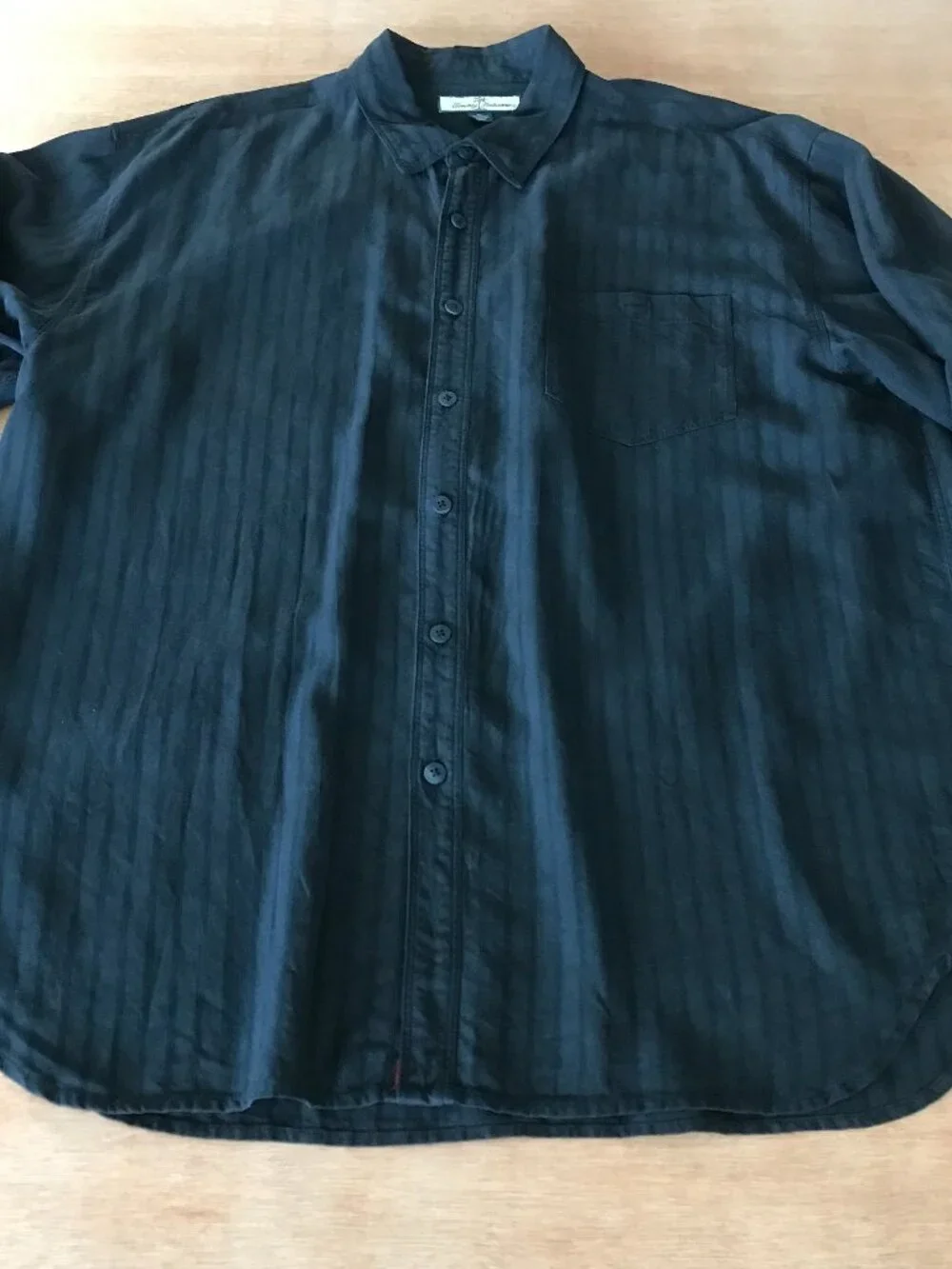 Tommy Bahama 100% Silk Shirt Men XL Black Striped Button Down Long Sleeve 19935
